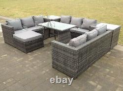 10 Seater Lounge Rattan Garden Furniture Set Sofa Dining Table Patio Grey