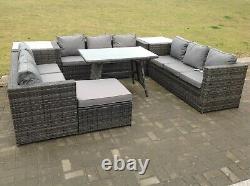 10 Seater Lounge Rattan Garden Furniture Set Sofa Dining Table Patio Grey