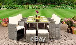 10 Seater Rattan Outdoor Garden Furniture Set 6 Chairs 4 Stools & Dining Table