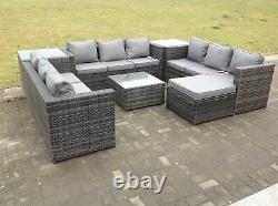 10 Seater outdoor rattan garden furniture set sofa lounge patio dark grey