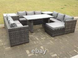 10 seater corner rattan sofa set table outdoor garden furniture patio grey