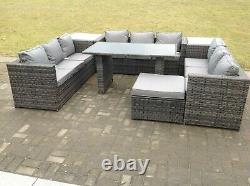 10 seater corner rattan sofa set table outdoor garden furniture patio grey
