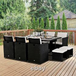 11pc Rattan Dining Set Garden Furniture Wicker Patio Conservatory Table Chairs