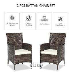 2 PC Outdoor Rattan Armchair Dining Chair Garden Patio Furniture with Arm