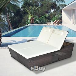 2 Person Rattan Daybed Lounger Garden Recline Chair Furniture Adjustable Wicker