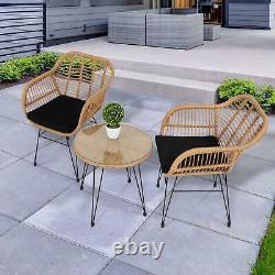2 Rattan Chair & Coffee Table Balcony Bistro Dining Set Outdoor Garden Furniture