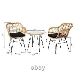 2 Rattan Chair & Coffee Table Balcony Bistro Dining Set Outdoor Garden Furniture