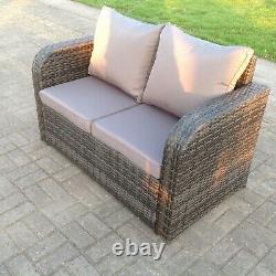 2 Seater Curved Arm Loveseat Rattan Sofa Outdoor Garden Furniture With Cushion