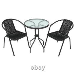 2 Seater Garden Chairs Bistro Patio Furniture Set Outdoor Indoor Rattan Black UK