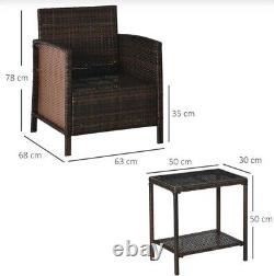 2 Seater Rattan Bistro Set Outdoor Garden Patio Furniture Coffee Table Armchairs