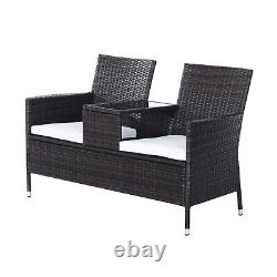 2 Seater Rattan Chair Garden Furniture Wicker Patio Love Seat Outdoor With Table