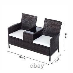 2 Seater Rattan Chair Garden Furniture Wicker Patio Love Seat Outdoor With Table