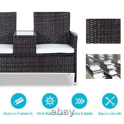 2 Seater Rattan Chair Garden Furniture Wicker Patio Love Seat Outdoor With Table