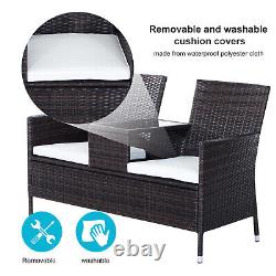 2 Seater Rattan Chair Garden Furniture Wicker Patio Love Seat Outdoor With Table