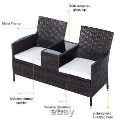 2 Seater Rattan Chair Garden Furniture Wicker Patio Love Seat Outdoor With Table