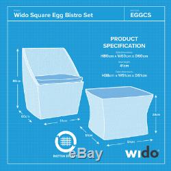 2 Seater Rattan Effect Square Egg Bistro Set Stacking Garden Furniture Wido