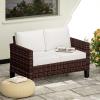 2 Seater Rattan Garden Sofa With Cushions, Loveseat Garden Furniture