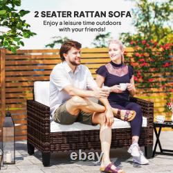 2 Seater Rattan Garden Sofa with Cushions, Loveseat Garden Furniture