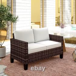 2 Seater Rattan Garden Sofa with Cushions, Loveseat Garden Furniture