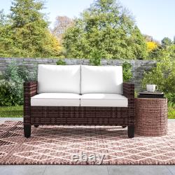 2 Seater Rattan Garden Sofa with Cushions, Loveseat Garden Furniture