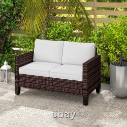 2 Seater Rattan Garden Sofa with Cushions, Loveseat Garden Furniture