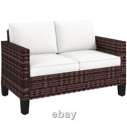 2 Seater Rattan Garden Sofa with Cushions, Loveseat Garden Furniture