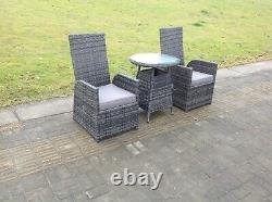 2 Seater bistro reclining rattan dining set outdoor garden furniture mixed grey