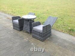 2 Seater bistro reclining rattan dining set outdoor garden furniture mixed grey