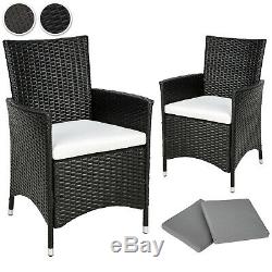 2 x Poly rattan garden chairs ALU wicker outdoor armchair set + cushions new