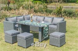 2019 NEW Barcelona Rattan garden furniture 9 seater Dining Corner sofa set Grey