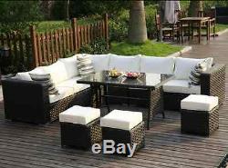 2019PAPAVER RANGE 9 Seater PE Rattan Corner Sofa & Dining Set Garden Furniture