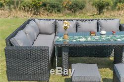 2020 NEW Barcelona Rattan garden furniture 9 seater Dining Corner sofa set Black