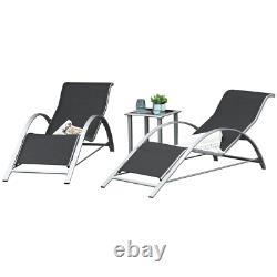 2x Black Chaise Sun Loungers With Glass Side Table Outdoor Garden Furniture Set