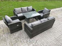 3 Option PE Rattan Reclining Garden Furniture Sets High Back Lounge Dining Table
