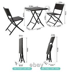 3 PCS Folding Bistro Set Garden Patio Rattan Table & 2 Chairs Set Furniture