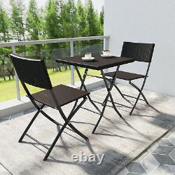 3 PCS Folding Bistro Set Garden Patio Rattan Table & 2 Chairs Set Furniture