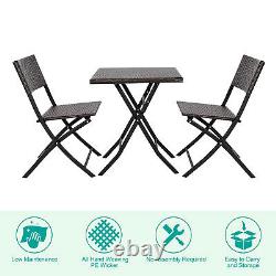 3 PCS Folding Bistro Set Garden Patio Rattan Table & 2 Chairs Set Furniture