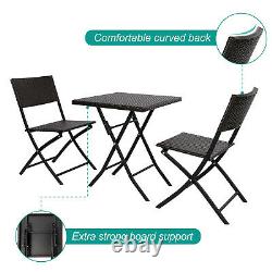 3 PCS Folding Bistro Set Garden Patio Rattan Table & 2 Chairs Set Furniture