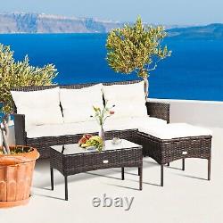 3 PCS Patio Conversation Set Outdoor PE Rattan Garden Furniture Set With Cushions