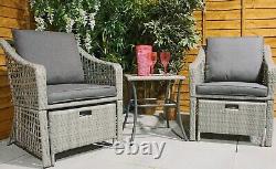 3 PCS Rattan Companion Garden Furniture Set Grey Outdoor 2 Chairs with Cushions