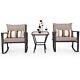 3 Pcs Rattan Garden Furniture Bistro Set Rocking Chairs Coffee Table Cushions