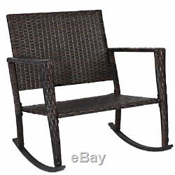 3 PCS Rattan Garden Furniture Bistro Set Rocking Chairs Coffee Table Cushions