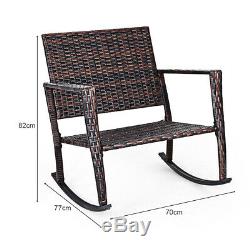 3 PCS Rattan Garden Furniture Bistro Set Rocking Chairs & Dinning Coffee Table