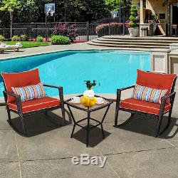 3 PCS Rattan Garden Furniture Bistro Set Rocking Chairs & Dinning Coffee Table