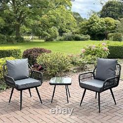 3 Pc Rattan Garden Furniture Outdoor Patio Bistro Set Black & Grey Summer 2024