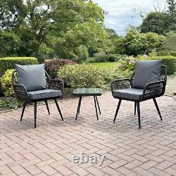 3 Pc Rattan Garden Furniture Outdoor Patio Bistro Set Black & Grey Summer 2024