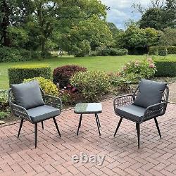 3 Pc Rattan Garden Furniture Outdoor Patio Bistro Set Black & Grey Summer 2024