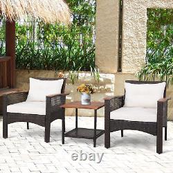 3 Pcs Outdoor PE Rattan Sofa Table Set Garden Furniture Set Wicker Chat Set