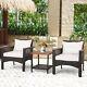 3 Pcs Outdoor Pe Rattan Sofa Table Set Garden Furniture Set Wicker Chat Set