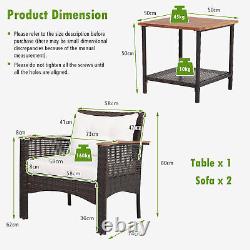 3 Pcs Outdoor PE Rattan Sofa Table Set Garden Furniture Set Wicker Chat Set